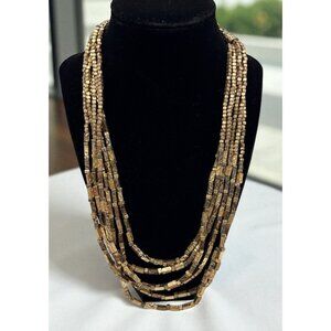 Chicos Multi-Strand Beaded Necklace Gold Tone Metallic Layered Statement